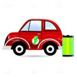 Red Cartoon Car with Power Symbol and Bright Green Battery